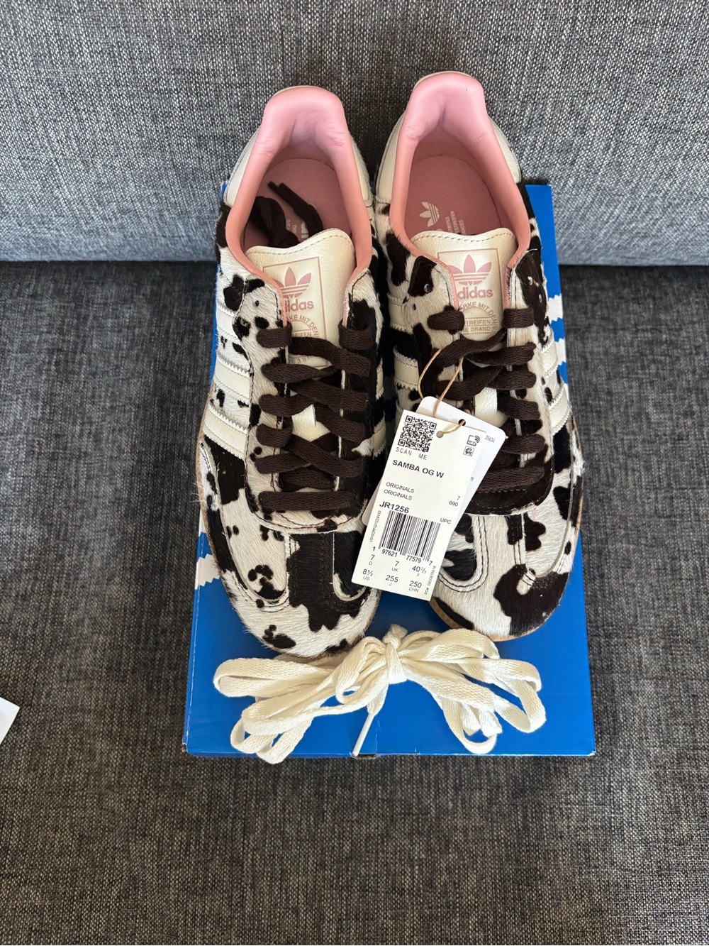 Adidas Samba OG Cow Print Sneakers in Black, White & Pink - Picture 6 of 10
